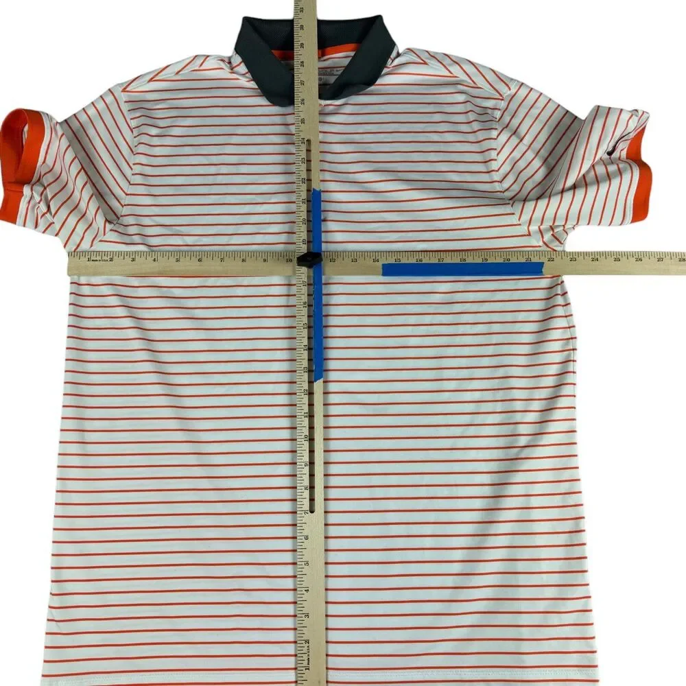 NIKE Golf Polo Shirt Mens Large White Orange Striped Short Sleeve Preppy Sporty